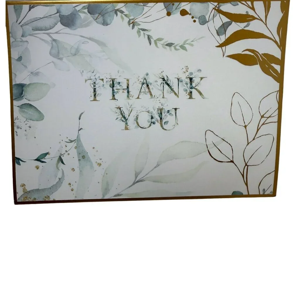 Thank you Cards Set of 10 Green Leaf Design w/ Stickers and Envelopes 3.75x5